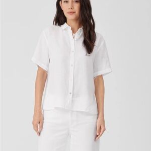 Eileen Fisher White 100% Irish Linen Button-Up Shirt. Size 2X. Like New